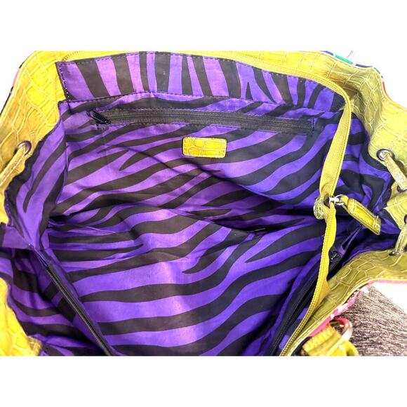 Y2K Multicolor Patchwork Purse Rhinestone Buckle Bag Croc Trim Retro Tote Boho - Picture 5 of 7